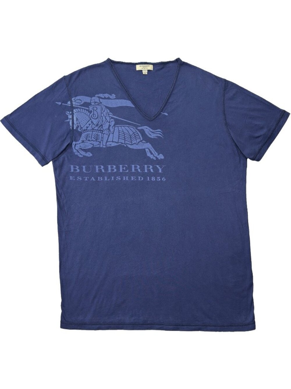 Burberry London Equestrian Knight T-shirt Women’s XL Navy Blue V-neck Slim Fit